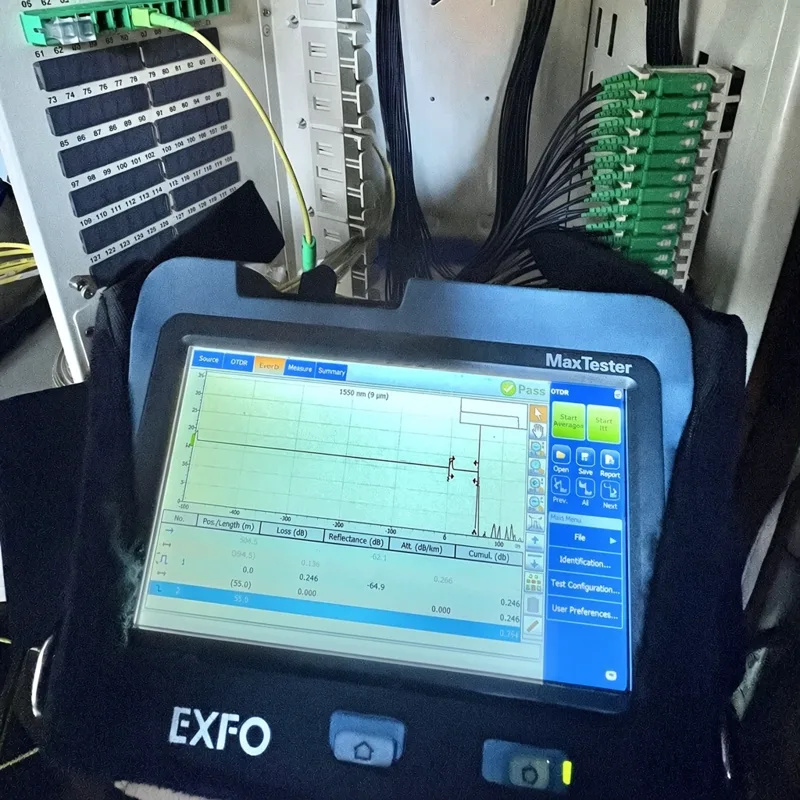 OTDR test of a fibre distribution panel with an EXFO MaxTester